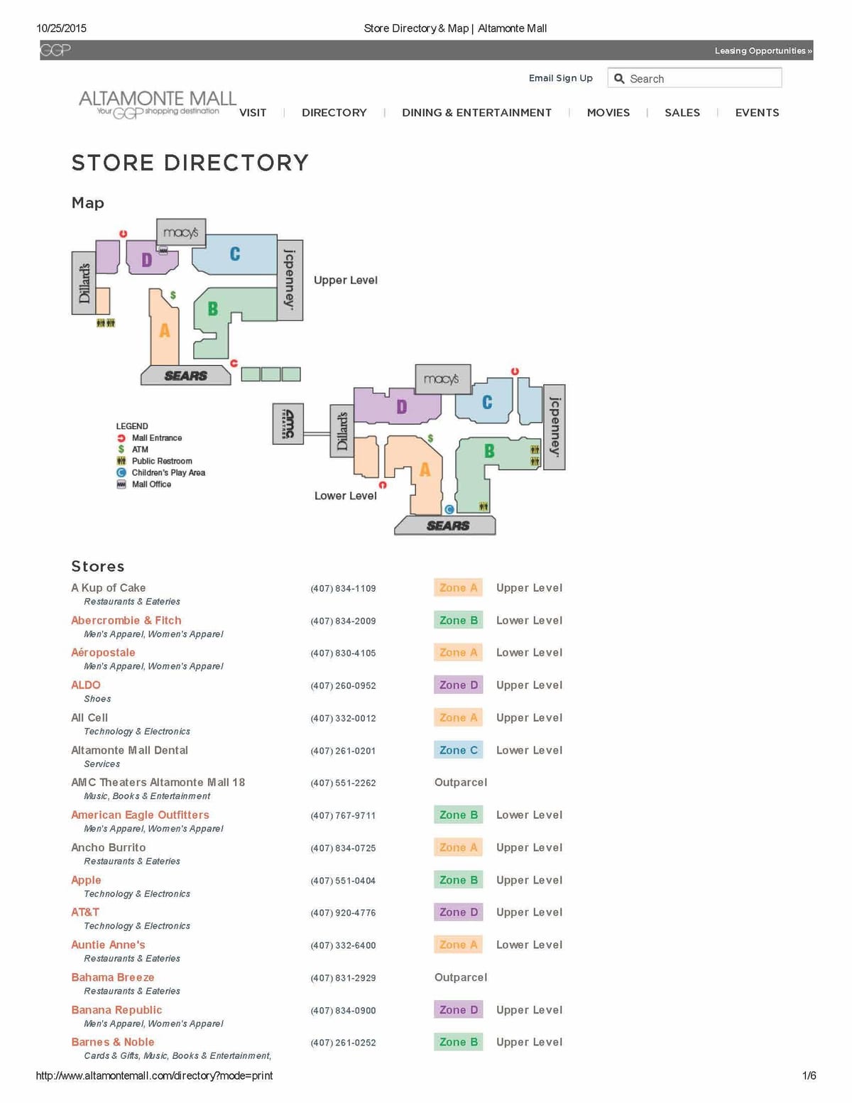 kaart van Altamonte mall